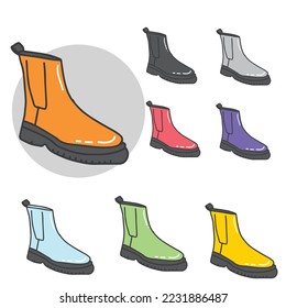 Color variation Travel boots shoes. high boots with laces. Vector isolated illustration