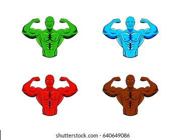 Color variations of bodybuilder, strong muscular man, athlete or fighter