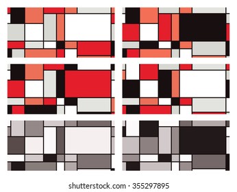 Color variations of a vector background inspired by Piet Mondrian.