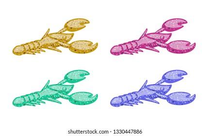 Color varieties of craw creature baits. Scented and salted silicone bait lures for catching bass, pike, perch, zander and other predatory fish.