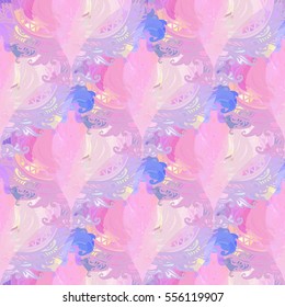 Color vector abstract hand-drawn pattern with waves and clouds in neon pastel colors. Retro gothic style. Colorful rainbow concept for your design.