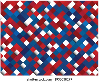 Color vector abstract mosaic tiles background, symmetrical white, red and blue squares pattern