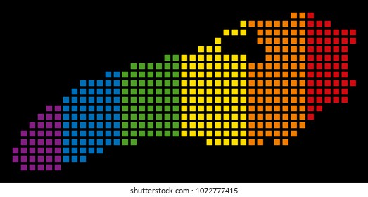 Color vector abstract pattern of Ontario Lake Map combined of rounded square pixels. Vector homosexual tolerance geographic map in LGBT flag color tinges on a black background.