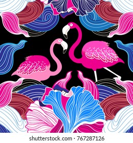 Color vector abstract pattern with pink flamingo