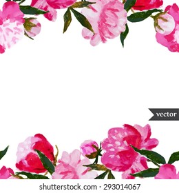 Color vector abstract watercolor frame peonies, painting,