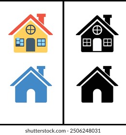 Obra de arte del Vector del color de una combinación de los iconos negros del contorno y de la silueta caseros, iconos caseros. Icono de la casa y de los bienes raíces fijado en estilos planos y de línea para los Sitios web y los usos con un fondo blanco
