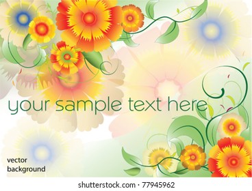 color vector background with flowers and leaves and swirl
