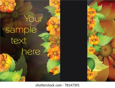 color vector background with color flowers and leaves with black space strip for your text