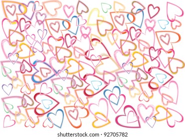 color vector background with valentine motive, funny colorful hearts in silhouette