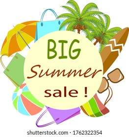 Color vector banner on the topic of sales.Summer sale items in color vector illustration.