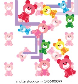 Color vector bear, baby picture, cartoon character, vector background.