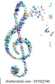 color vector bright music treble clef and notes