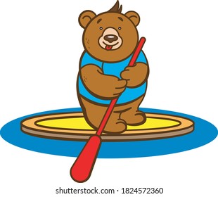color vector cartoon bear that swims on the soup, on a white background