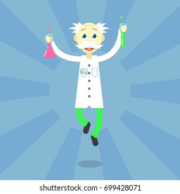 Color vector cartoon flat art illustration of a dancing professor