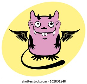 A color vector cartoon illustration of a friendly little pink monster. Can be used as a mascot or a character.