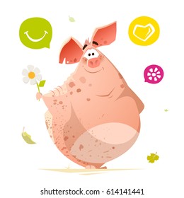 Color vector character design of happy smile cute pig animal
