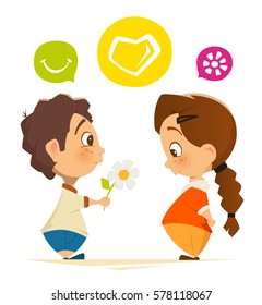 Color vector character design illustration of cute boy and girl in love