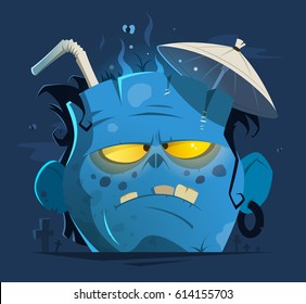 Color vector character illustration of cut off angry zombie head