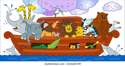 color vector christian illustration of noah's ark