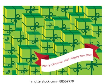 color vector christmas background with presents in green and place for your text