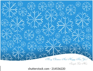 color vector christmas background with snowflakes made of words and place for your text