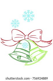 color vector christmas jingle bells with ribbon and falling snow