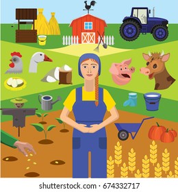 Color vector clip art. Infographics. Profession of the farmer, animal husbandry