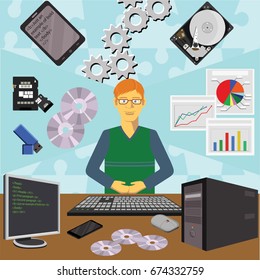 Color vector clip art. Infographics. Profession of the programmer