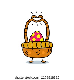 Color vector doodle illustration of easter basket and egg