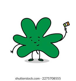 Color vector doodle illustration of leaf clover and Irish flag for st patrick's day