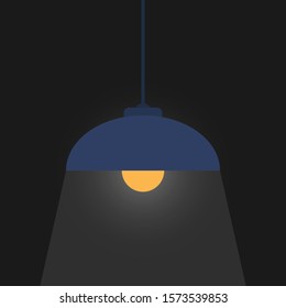Color vector drawing, lampshade with a light bulb illuminates a dark space. Simple flat design