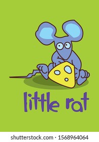 Color vector drawing of a little rat with pieces of cheese.