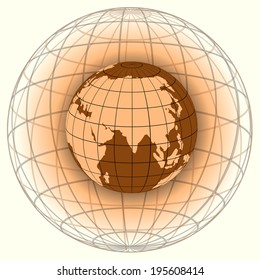 color vector earth globe icon in vintage style