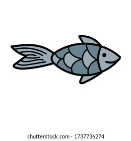 color vector element, black and white drawing of a marine inhabitant, doodle coloring, cute little fish