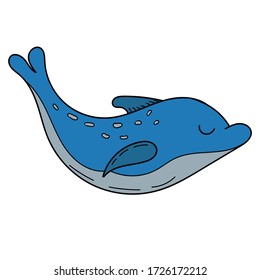 color vector element, drawing of a marine inhabitant, doodle coloring, cute dolphin fish