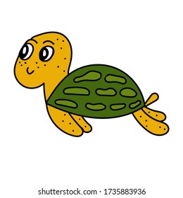 color vector element, drawing of a marine inhabitant, doodle coloring, cute little turtle