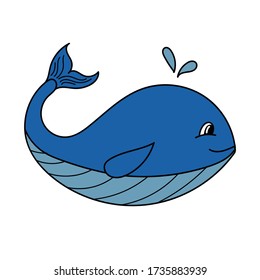 color vector element, drawing of a marine inhabitant, doodle coloring, cute big whale