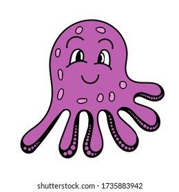 color vector element, drawing of a marine inhabitant, doodle coloring, cute octopus