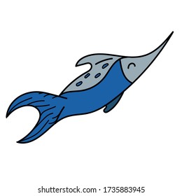 color vector element, drawing of a marine inhabitant, doodle coloring, cute fish shark sword