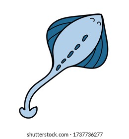 color vector element, drawing of a marine inhabitant, doodle coloring, cute stingray