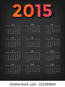Color vector English 2015 Calendar  - week starts with Sunday