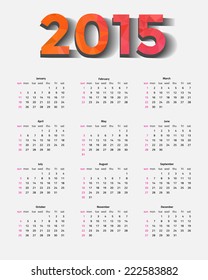 Color vector English 2015 Calendar  - week starts with Sunday