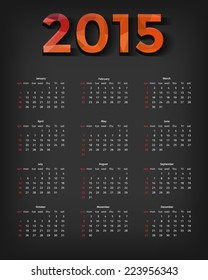 Color vector English 2015 Calendar - week starts with Sunday