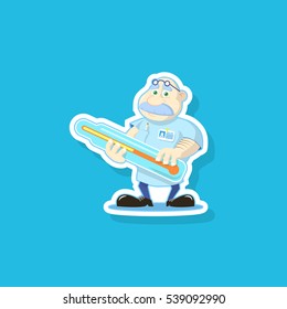 Color vector flat art illustration of a cute cartoon doctor with thermometer