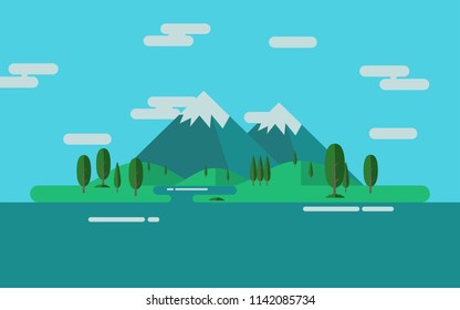 Color Vector Flat design illustration, landscape Mountains illustration, Nature background.