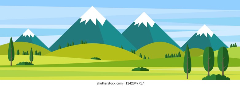 Color Vector Flat design illustration  landscape Mountains illustration  Nature background.