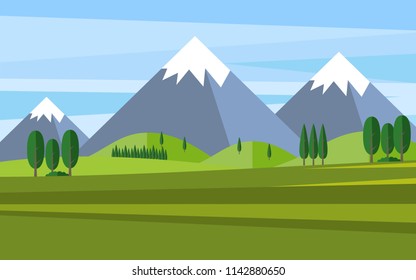 Color Vector Flat design illustration  landscape Mountains illustration  Nature background.