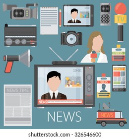 Color vector flat icon set and illustrations modern information technology and news release