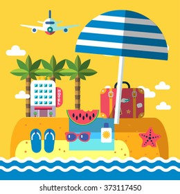 color vector flat illustration for beach vacation