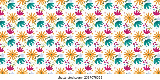 Farbvektorblumenmuster. Design für Tapete, Wickelpapier, Hintergrund, Stoff. Vektornahtloses Muster mit dekorativen Kletterblumen.